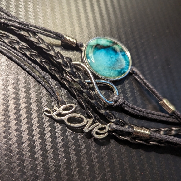 Leather Braided Ocean Love Infinity Bracelet - Picture 2 of 4